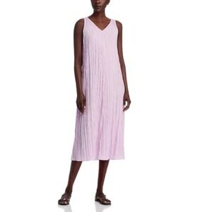 Eileen Fisher Crushed Silk Midi Dress NWT Lilac Purple 100% Silk Pleated Size L